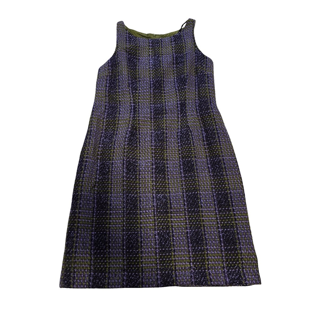 Jessica Howard Size 14 2-Piece Tweed Dress Jacket Set Purple Green Plaid Vintage - Picture 2 of 11